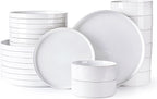 Dinnerware Set for 8, GBhome 24 Piece Speckled Plates and Bowls Set with Glazed Bottom, Chip and Scratch Resistant Stoneware Plates Sets, Dishwasher & Microwave Safe Dishes, White