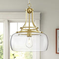 WUZUPS Chandelier Rustic Farmhouse Industrial Round Ceiling Pendant LED Light Fixture with Clear Glass Shades for Dining Room Kitchen Island Foyer Entryway, H 17" x W 13.4", E26 Base, Gold