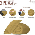 Pizuna Pure 100% Cotton Twin Duvet Cover Set, Luxurious 400 Thread Count Long Staple Cotton Sateen Weave with Button Closure (Combed Mustard Gold Cotton Duvet Cover Twin)