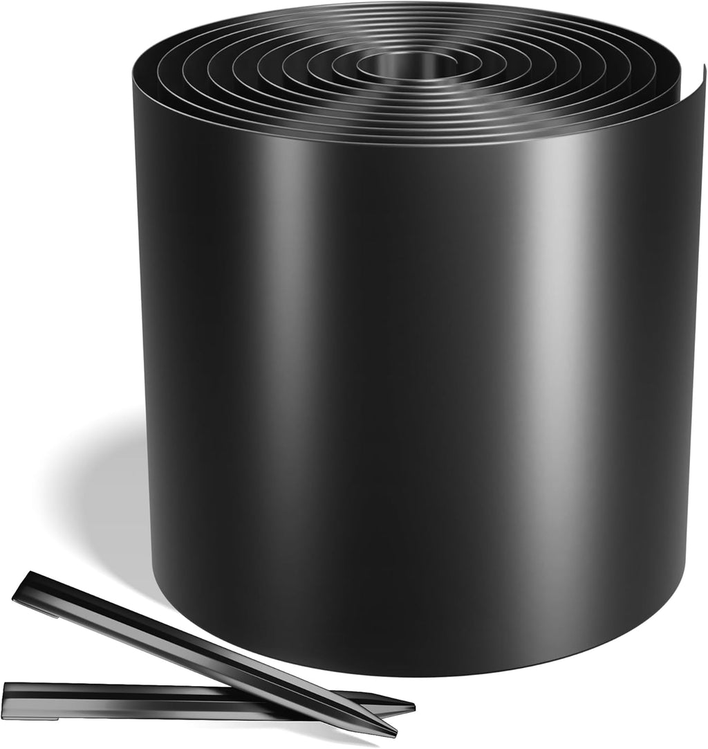 Worth Galvanized Steel Landscape Edging 10" x25' Metal Garden Edging Roll Flexible Bender Border with 8Pcs Stakes for Lawn, Flower Bed Edges, Black