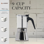 Stovetop Espresso Maker, 9Cup 360ml Moka Pot, Crystal Glass-top & Stainless Steel Coffee Maker Mocha Pot, Greca De Cafe, Cuban and Italian Coffee Maker for Cafetera Cubana
