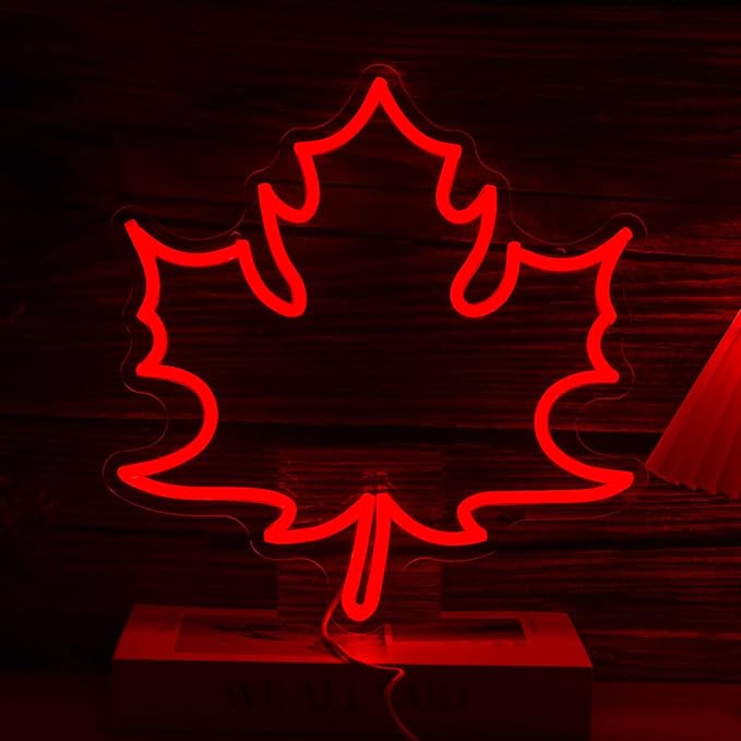 Maple Leaf Neon Sign LED Neon Red Leaf Light for Wall Decor Dimmable USB Light Up Sign for Living Room Hotel Bar Aesthetic Decoration(12.9 * 13.7 In)