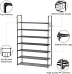 Metal Shoe Organizer,7 Tiers Shoe Storage Shoe Rack with Hooks,Fit 28-35 Pairs,Adjustable Shoe Shelf for Entryway,Hallway,Bedroom,Metal Bottom Support