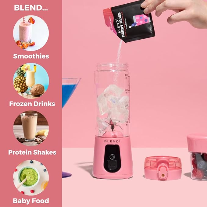 BLENDi Pro+ Portable Blender (17.5oz, Blush) – Upgraded 120W Motor, USB-C Rechargeable, Cordless Personal Blender – BPA-Free, Self-Cleaning, Travel-Friendly New 2025 Model
