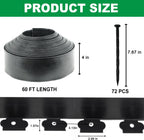 Hugeleaf Landscape Edging Border 60 Feet with 72pcs Spikes, 4inches Flexible Plastic Garden Edging for Landscaping, Lawn, Flower Bed, Yard（Black）