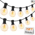 Outdoor String Lights 75Ft G40 UL Listed 80 Edison Bulbs (5 Spare) Globe String Lights Outside Lights Waterproof for Patio Balcony Porch Bistro Cafe Indoor Hanging Lights Christmas Party Decor