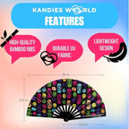 Kandies World UV Reactive Custom Festival Folding Hand Fan - Unique Designs, Made of Bamboo, Clacking Sound, Lightweight - Perfect Rave and Festival Accessory!