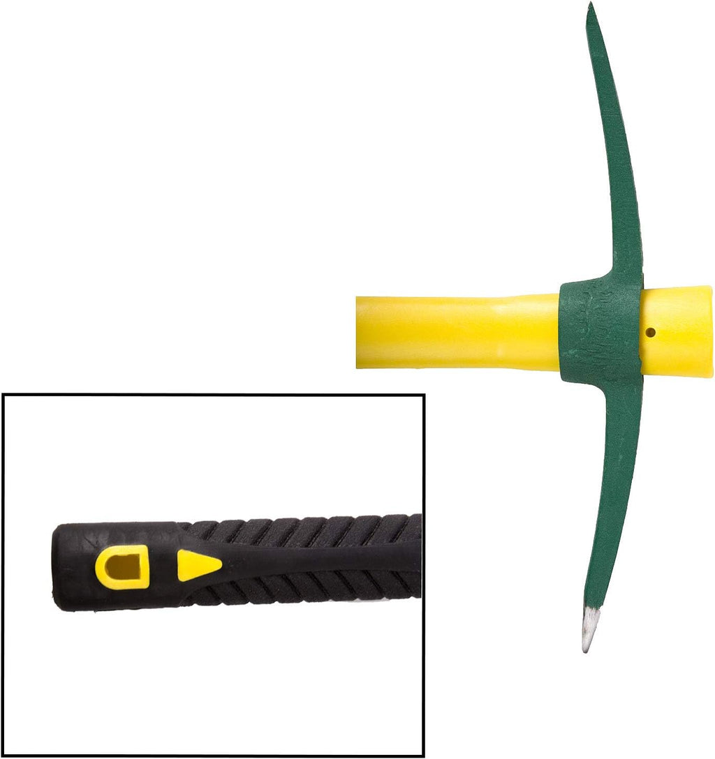 2 Packs 15 Inch Pick Mattock Hoe, KINJOEK 1.5Lbs Forged Weeding Garden Pick Axe with Fiberglass Handle for Digging Loosening Soil, Gardening, Camping or Prospecting