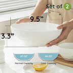 Large Pasta Bowls Set of 2, 9 Inch Pasta Serving Bowl Dinner Bowls, Wide and Shallow Microwave Dishwasher Safe Bowl Set of 2