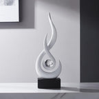 AWNR Modern White Sculpture Decor: Flame Statue with Glass Ball Resin Abstract Art Figurines Unique Centerpiece for Living Room TV Stand Coffee Table Office Decor