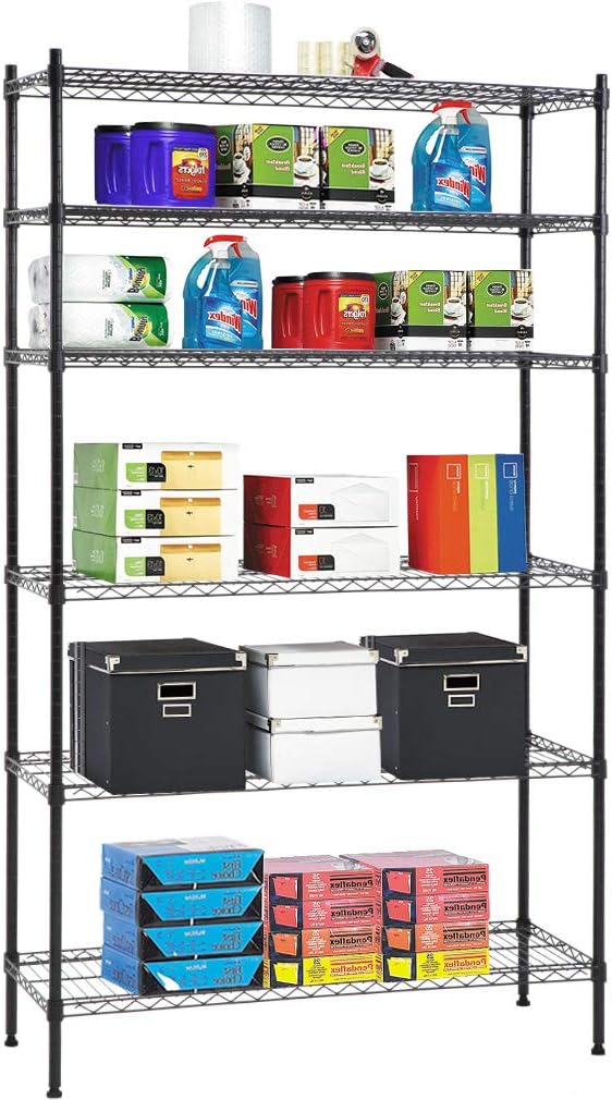 PayLessHere 42" D x 16" W x 72" H Wire Shelving Unit Heavy Duty Storage Rack 6-Tier Metal Shelf Garage Organizer Wire Rack,Black