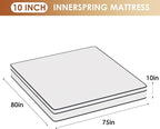 PayLessHere 10 Inch Innerspring King Mattress Medium Firm Hybrid Mattress with Removable Cover CertiPUR-US Certified Bed-in-a-Box Pressure Relief Foam Mattress,White