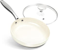 MICHELANGELO Small Frying Pan with Lid, 8 Inch Non Stick Fry Pan, Non Toxic Ceramic Skillet, Oven Safe, Induction Compatible, White