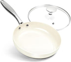 MICHELANGELO Small Frying Pan with Lid, 8 Inch Non Stick Fry Pan, Non Toxic Ceramic Skillet, Oven Safe, Induction Compatible, White