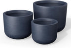 Kante 13",11",9" Dia Round Concrete Large Plant Pots Outdoor Indoor Planters Bowl with Drainage Hole for Patio, Set of 3,Charcoal