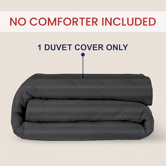 Kotton Culture 1 Pc King Size Duvet Cover Only -100% Egyptian Cotton Sateen 600 Thread Count Ultra Soft Premium Durable Comforter Cover Zipper Closure & Corner Ties (Striped Dark Grey, King 102"x94")