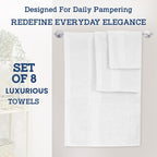 Casa Lino Bath Towel Set of 8 (2 Bath Towels, 4 Wash Cloths & 2 Hand Towels for Bathroom) - 100% Cotton - Highly Absorbent & Quick Dry - Guest Room Essentials for Bathroom Set - (White)