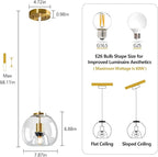 Clear Glass Pendant Light Fixture Kitchen Island Gold Hanging Light Globe Modern Pendant Lighting for Kitchen, Bedroom & Dining Room (7.87", 1 Pack)