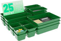 25 pc Plastic Drawer Organizer Set,4 Size Small Storage Containers for Organizing Jewelry,Utensil,Junk,Tea,Makeup,Shallow Drawer Organizers Tray Suitable for Office,Desk,Bathroom,Vanity,Kitchen,Green