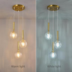 Mid Century Globe Pendant Light with Clear Glass for Kitchen Island Modern Gold Finish Hanging Light Fixture Retro Round Pendant Lighting for Living Room Bedroom Entryway(3 Lights)