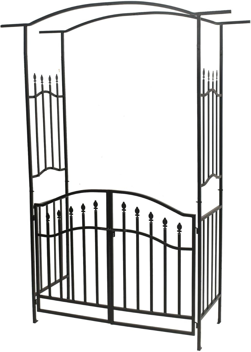 Steel Garden Arch with Gate, 6'8" High x 4'11" Wide, Garden Arbor for Various Climbing Plant, Outdoor Garden Lawn Backyard