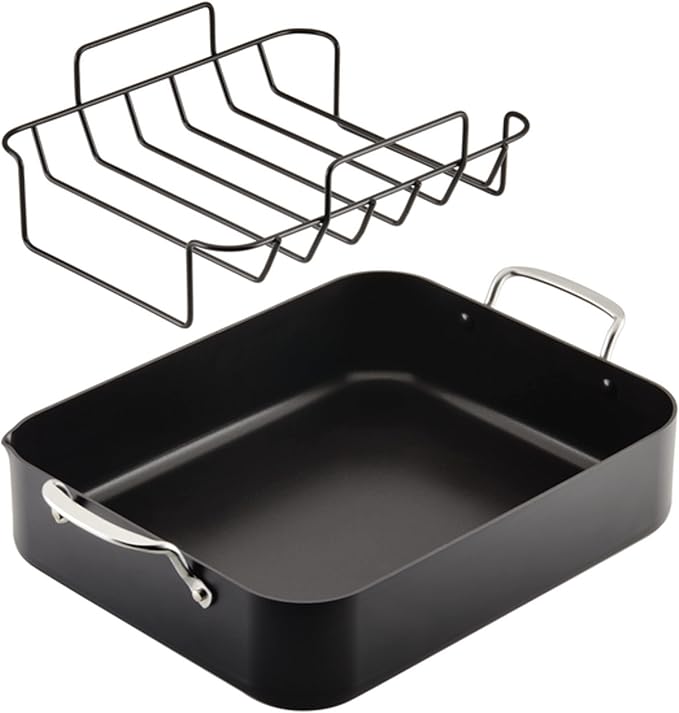 KitchenAid Hard Anodized Roasting Pan/Roaster with Removable Rack, 13 Inch x 15.75 Inch, Matte Black