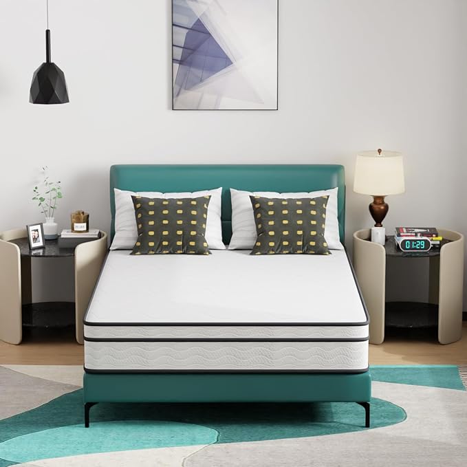 PayLessHere 10 Inch Innerspring Full Mattress Medium Firm Hybrid Mattress with Removable Cover CertiPUR-US Certified Bed-in-a-Box Pressure Relief Foam Mattress,White