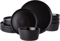 AmorArc Ceramic Dinnerware Sets for 4, Modern Flat Stoneware Plates and Bowls Sets,Chip and Crack Resistant Dishwasher & Microwave Safe Dishes Set,Scratch Resistant- Service for 4 -Matte Black (12pcs)