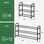 Shoe Rack for Closet, 3-Tier Expandable Shoe Organizer, Metal Adjustable Black Shoe Shelf Storage Organizer, Free Standing Shoe Rack for Entryway Closet Doorway