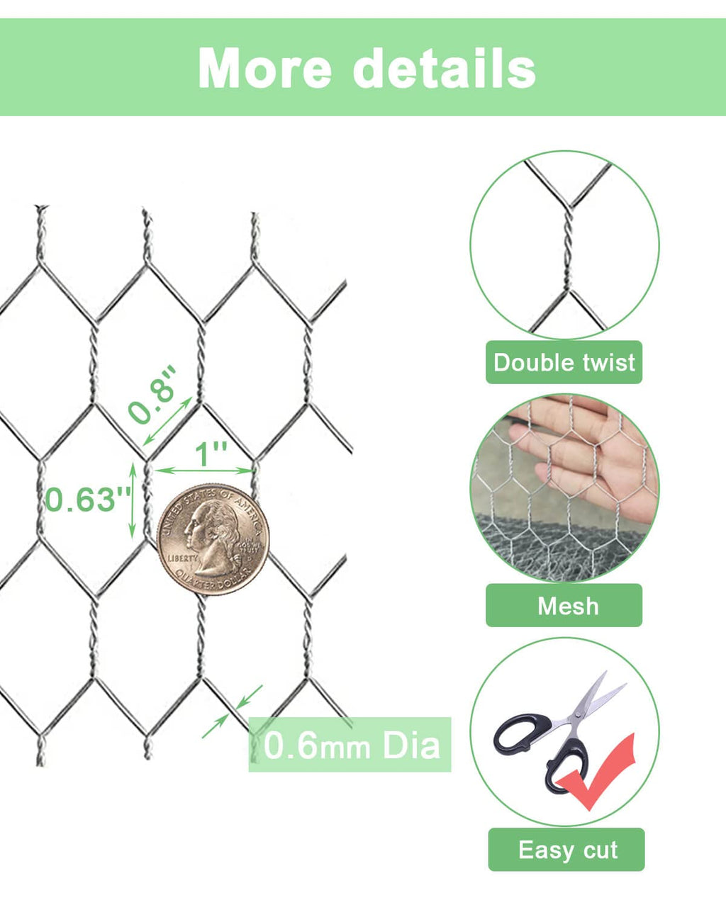 Garden Poultry Chicken Wire Netting - 24 '' × 50 ' Garden Fence Animal Barrier, Chicken Wire for Crafts, 1 inch Mesh Poultry Netting Fence, Pet/Rabbit/Chicken Wire Fencing