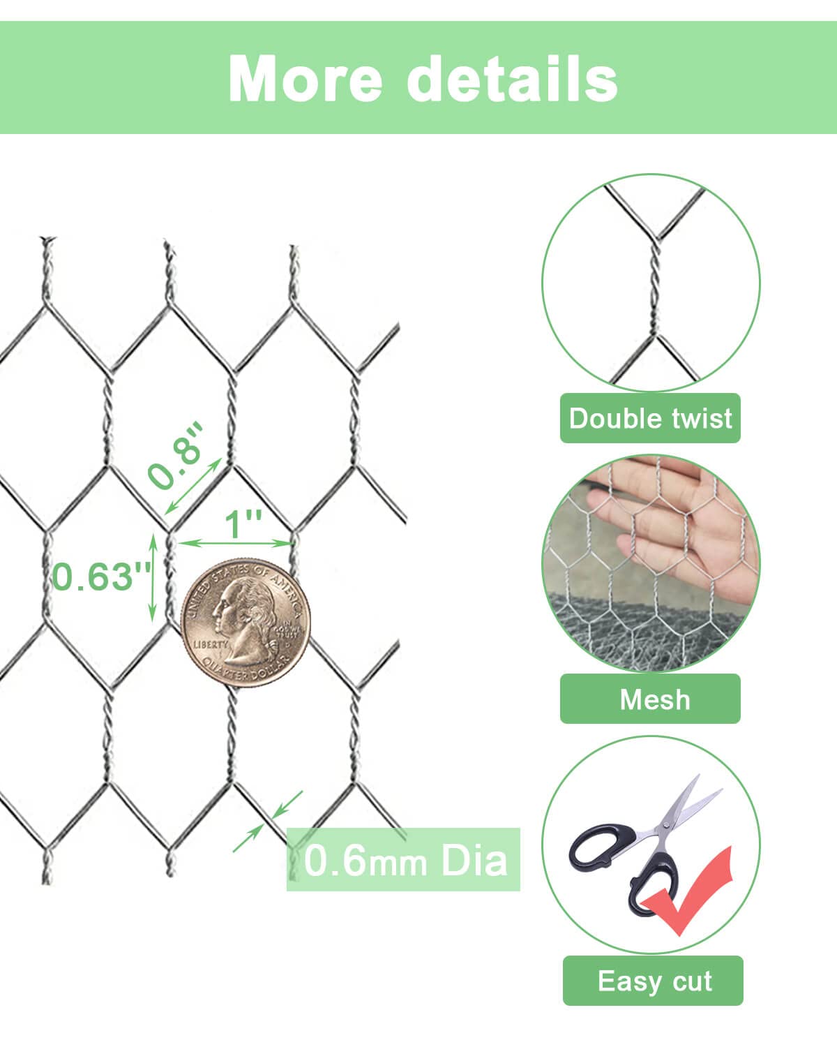 Garden Poultry Chicken Wire Netting - 24 '' × 50 ' Garden Fence Animal Barrier, Chicken Wire for Crafts, 1 inch Mesh Poultry Netting Fence, Pet/Rabbit/Chicken Wire Fencing