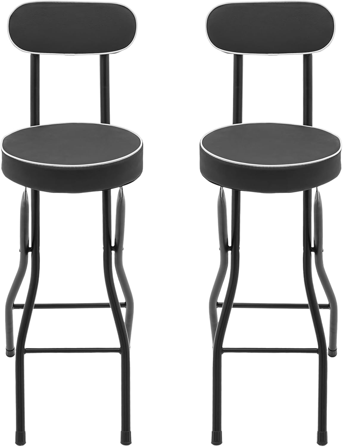 2 Pcs Folding Counter Height Stool Chair Padded Portable Stools with Foldable & 275 Lbs Load Capacity Tall Foldable Stool Chair Stools With Backrest for Camping, Barbecues, Traveling(Black)