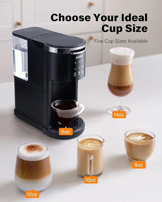 SHARDOR 3 in 1 Coffee Maker, K Cup Coffee Maker Compatible with Ground Coffee & Teas, Single Serve Coffee Machine, 6–14oz Brew Sizes, 40oz Detachable Water Reservoir, Descale Settings, Black