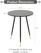 NOBPEINT Round Modern Wooden Side Table, 28 Inches End Table with 3 Metal Legs (Grey)
