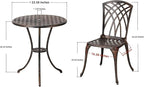 Bistro Set 3 Piece Cast Aluminum Patio Furniture Sets 2 Chairs and 1 Round Table with Umbrella Hole for Outdoor, Patio Balcony, Bronze