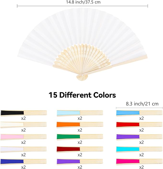MCEAST 30-Piece Silk Folding Fans with Bamboo Frames - Multicolor, Perfect for Weddings, Parties, Home Decor