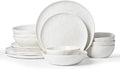Famiware Porcelain kitchen plates and bowls set, Modern dishes set for 4, Handmade Wave Edge Dinnerware Sets, Microwave and Dishwasher Safe Tableware, Polar White (16pc)