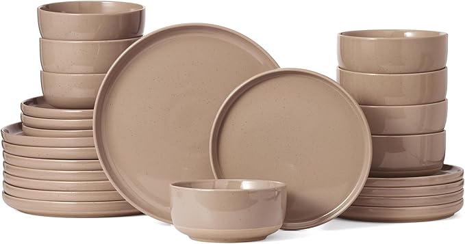 Famiware Milkyway Dinnerware Sets, 24 Piece Dish Set, Plates and Bowls Sets for 8, Cinnamon Brown