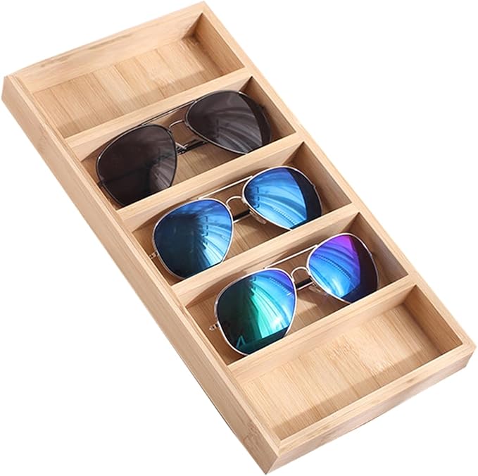 TANG SONG 1 Pack Bamboo Sunglasses Display Tray Eyewear Storage Case for Home or Office