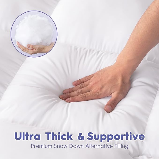 ABENE California King Size Mattress Topper for Back Pain Relief, Extra Thick Mattress Pad Pillowtop, Soft Plush Mattress Cover Bed Topper with Deep Pocket, Overfilled Down Alternative Filling, White