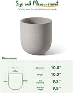 LE TAUCI 10 Inch Plant Pot, Ceramic Pots for Plants with Drainage Hole and Rubber Plug, Plant Pots Indoor for Home Garden Patio Office, Cylinder Flower Planter Pot, Neutral Gray