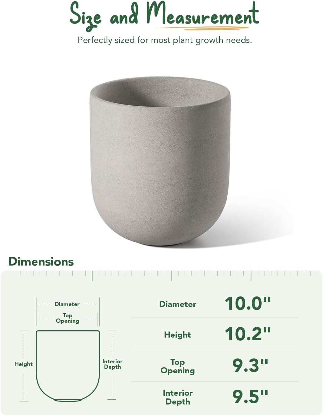 LE TAUCI 10 Inch Plant Pot, Ceramic Pots for Plants with Drainage Hole and Rubber Plug, Plant Pots Indoor for Home Garden Patio Office, Cylinder Flower Planter Pot, Neutral Gray