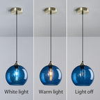 Blue Glass Pendant Lights Kitchen Island Lighting Globe Pendant Light Fixtures Modern Pendant Lighting for Kitchen Island Bedroom Living Dining Room Light Fixture(7.87in, 2-Pack)