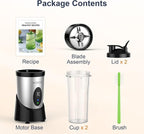KOIOS Smoothie Blender, 900W Personal Blender for Shakes and Smoothies Kitchen with 2 No-BPA 22oz Portable Cups, Single Serve Smoothies Maker Mixer for Juices, Nutritious Recipe, Sliver