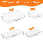 WOWBOX 32 PCS Clear Plastic Drawer Organizer Set, 4 Sizes Desk Drawer Organization and Storage Containers for Makeup, Cosmetics, Jewelry and Gadgets in Kitchen, Bathroom, Bedroom, Office, Clear