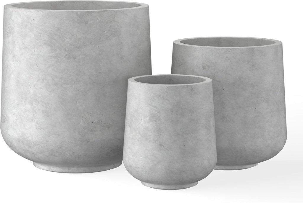 Kante 15.3"+11.6"+8.2" Dia Round Concrete Planter, Large Outdoor Indoor Planter Pots Containers with Drainage Holes and Rubber Plug for Home Garden Patio, Natural Concrete