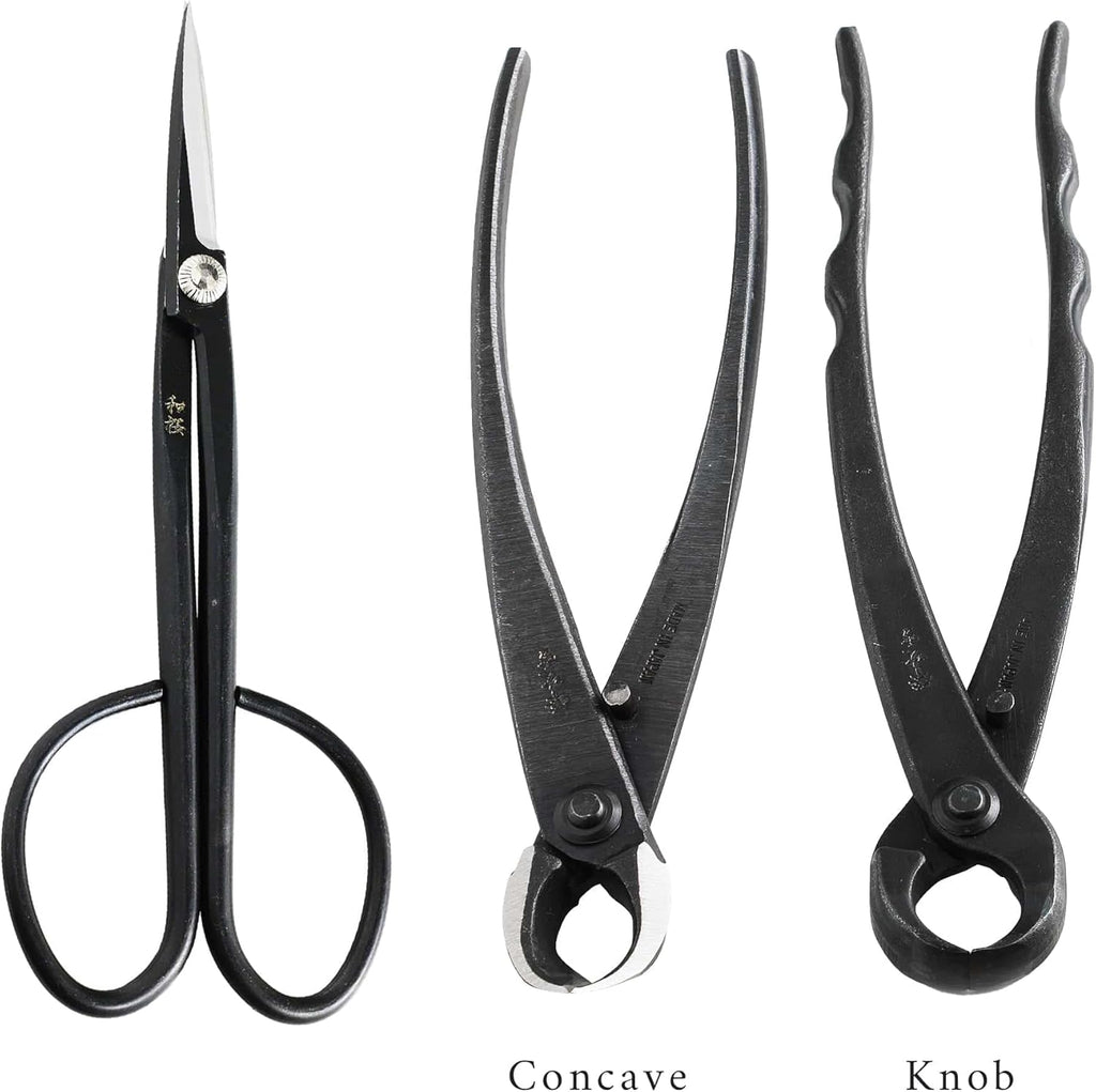 Wazakura Made in Japan 5PCS Bonsai Tool Kit with Roll Bag: Yasugi Steel Twig Bonsai Scissors, Concave Branch Cutter, Knob Cutter, Wire Cutter, Tweezers - 5 Tools Twig Schissor Set with Case…