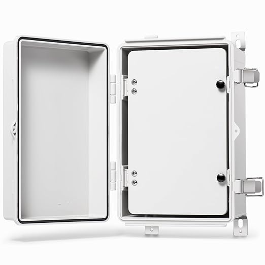 QILIPSU Waterproof Junction Box IP67 Outdoor Plastic Electrical Project Enclosure Weatherproof with Inner Door, Mounting Plate, Wall Brackets, Hinged Grey Cover 11.8"x7.9"x6.7" -D