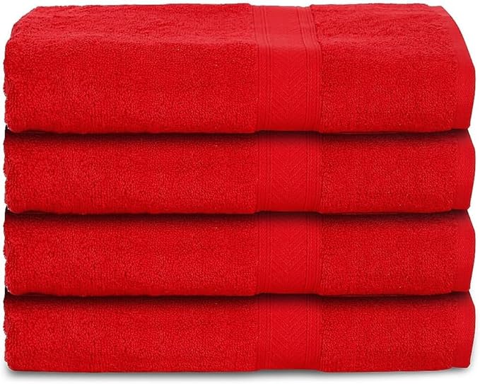 CASALINO Plush Collection Towel Set, Premium Quality 100% Pure Cotton, Highly Absorbent, Super Soft, Soft and Plush, (4 PCS Hand Towel Set, Red)