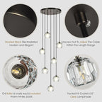 7 Lights Cluster Pendant Light, Brushed Black Modern Crystal Entryway Chandelier, High Ceiling Foyer Pendant Hanging Light Fixture for Staircase Dining Room